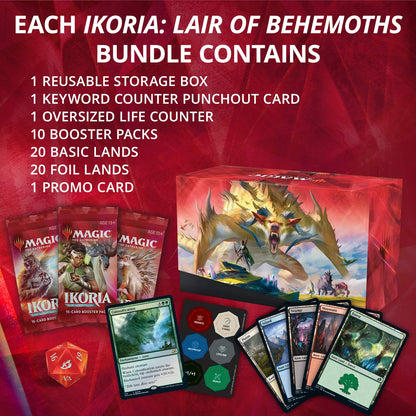 Magic: The Gathering Ikoria: Lair of Behemoths Bundle | 10 Booster Packs (150 Cards) | Foil Lands | Accessories